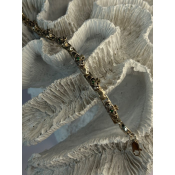 Vintage 925 Sterling Silver Heart Emerald & Marcasite Bracelet Length 7