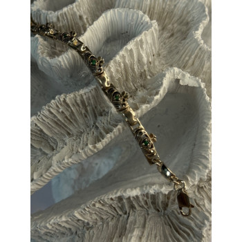 Vintage 925 Sterling Silver Heart Emerald & Marcasite Bracelet Length 7