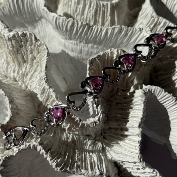 925 Sterling Silver Pink Sapphire Heart Bracelet Length 7.5