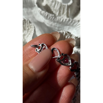 925 Sterling Silver Pink Sapphire Heart Bracelet Length 7.5