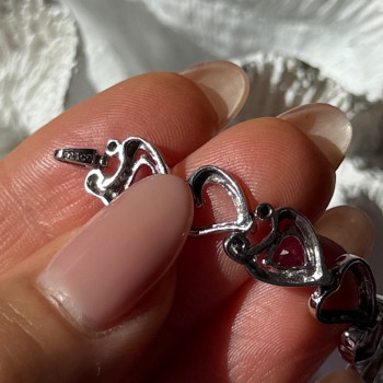 925 Sterling Silver Pink Sapphire Heart Bracelet Length 7.5