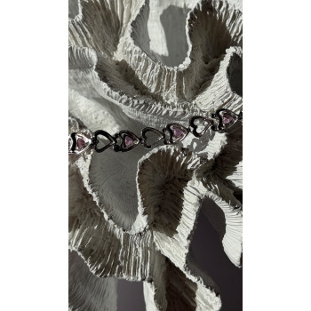 925 Sterling Silver Pink Sapphire Heart Bracelet Length 7.5