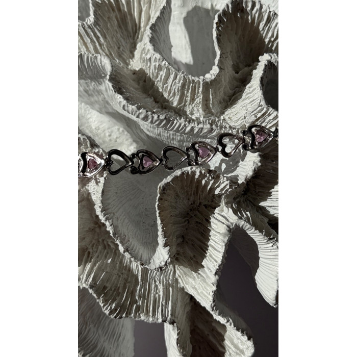 925 Sterling Silver Pink Sapphire Heart Bracelet Length 7.5