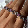 925 Sterling Silver Pink Sapphire Heart Bracelet Length 7.5