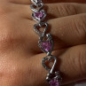 925 Sterling Silver Pink Sapphire Heart Bracelet Length 7.5