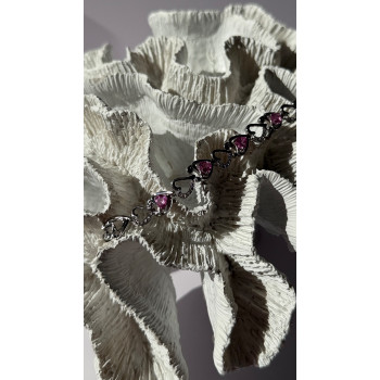 925 Sterling Silver Pink Sapphire Heart Bracelet Length 7.5