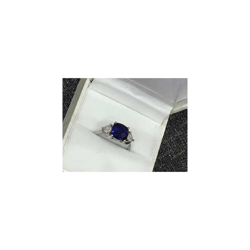 925 Sterling Silver Blue Topaz & CZ Ring Size 6.5