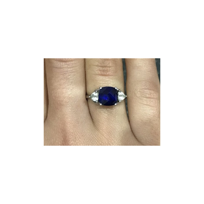 925 Sterling Silver Blue Topaz & CZ Ring Size 6.5