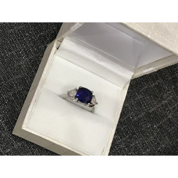 925 Sterling Silver Blue Topaz & CZ Ring Size 6.5