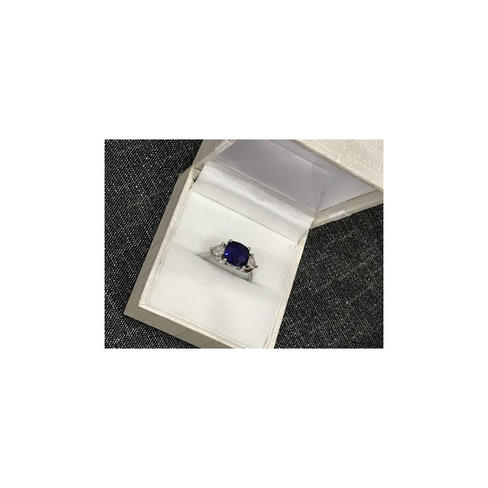 925 Sterling Silver Blue Topaz & CZ Ring Size 6.5