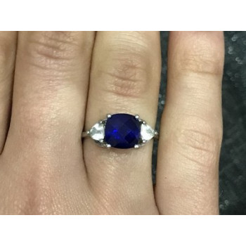 925 Sterling Silver Blue Topaz & CZ Ring Size 6.5