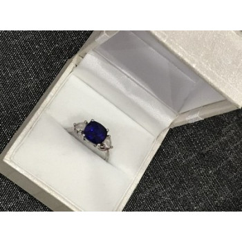 925 Sterling Silver Blue Topaz & CZ Ring Size 6.5