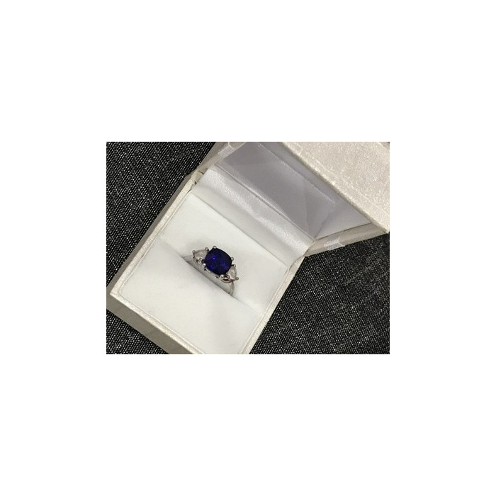 925 Sterling Silver Blue Topaz & CZ Ring Size 6.5