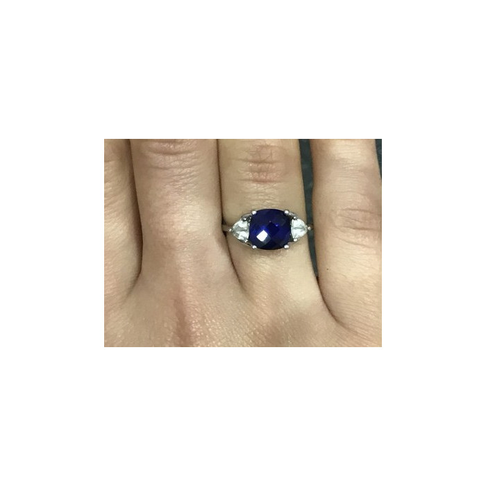 925 Sterling Silver Blue Topaz & CZ Ring Size 6.5