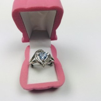 925 Sterling Silver Blue Spinel & Clear Quartz Ring Size 6.5