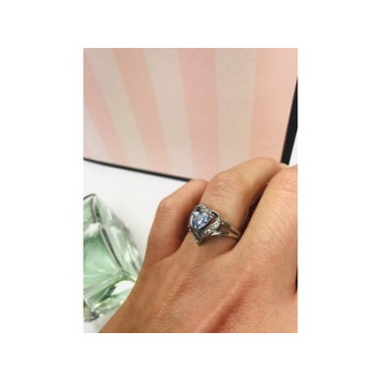 925 Sterling Silver Blue Spinel & Clear Quartz Ring Size 6.5