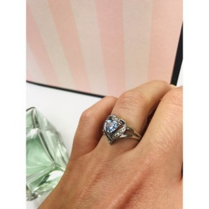 925 Sterling Silver Blue Spinel & Clear Quartz Ring Size 6.5