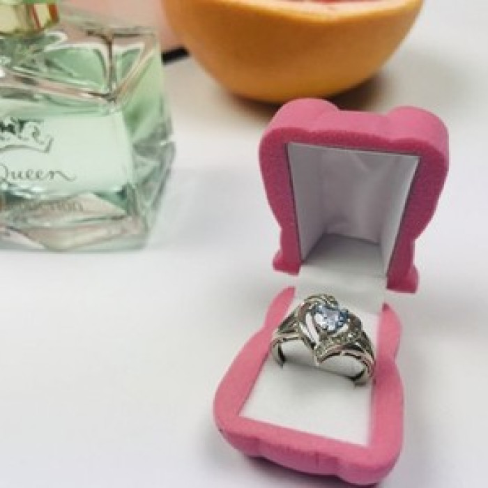 925 Sterling Silver Blue Spinel & Clear Quartz Ring Size 6.5