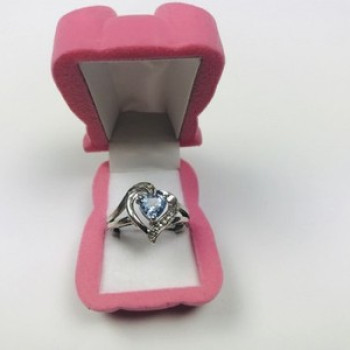925 Sterling Silver Blue Spinel & Clear Quartz Ring Size 6.5