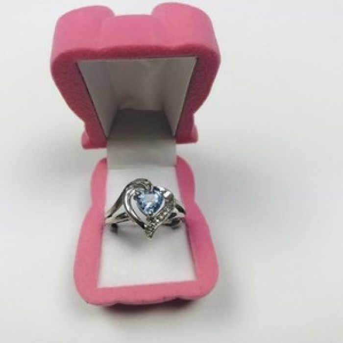 925 Sterling Silver Blue Spinel & Clear Quartz Ring Size 6.5