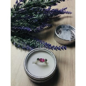 925 Sterling Silver Pink CZ & Black Spinel Ring Size 6.5