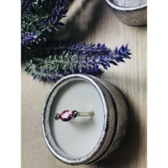 925 Sterling Silver Pink CZ & Black Spinel Ring Size 6.5