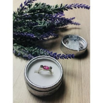 925 Sterling Silver Pink CZ & Black Spinel Ring Size 6.5