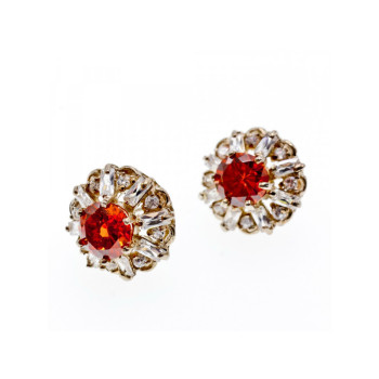 925 Sterling Silver Hessonite & CZ Stud Earrings