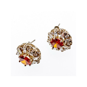 925 Sterling Silver Hessonite & CZ Stud Earrings