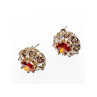 925 Sterling Silver Hessonite & CZ Stud Earrings