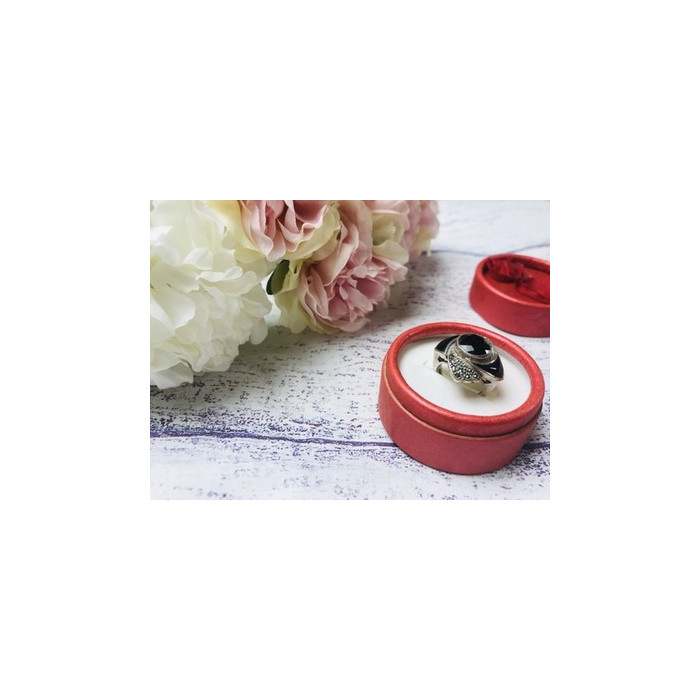 925 Sterling Silver Black Jade & Marcasites Ring Size 6.5