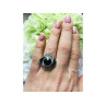 925 Sterling Silver Black Jade & Marcasites Ring Size 6.5