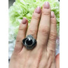 925 Sterling Silver Black Jade & Marcasites Ring Size 6.5