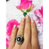 925 Sterling Silver Black Jade & Marcasites Ring Size 6.5