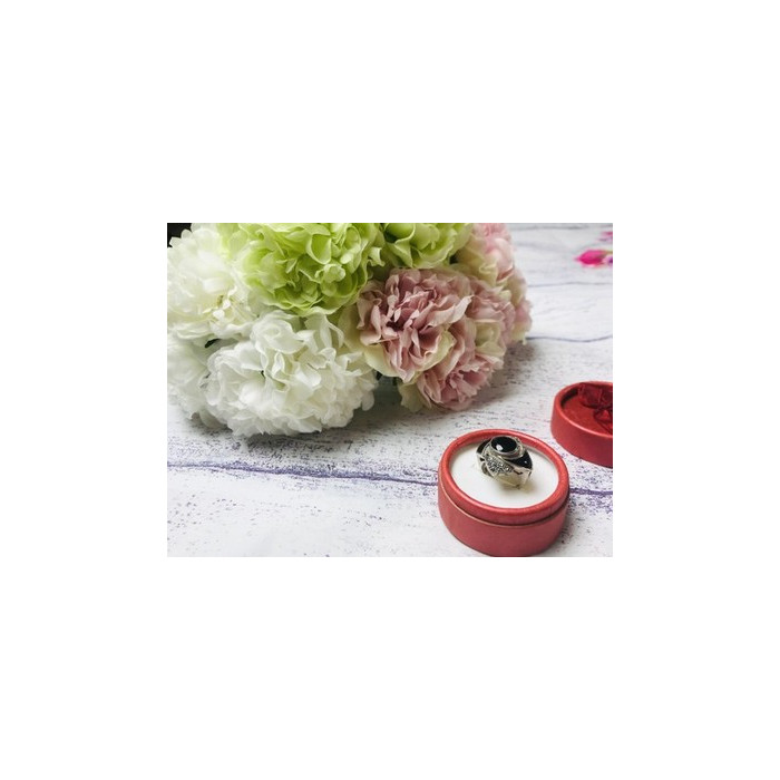 925 Sterling Silver Black Jade & Marcasites Ring Size 6.5