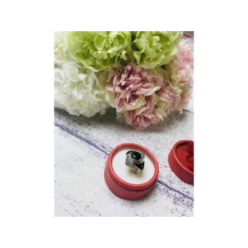 925 Sterling Silver Black Jade & Marcasites Ring Size 6.5