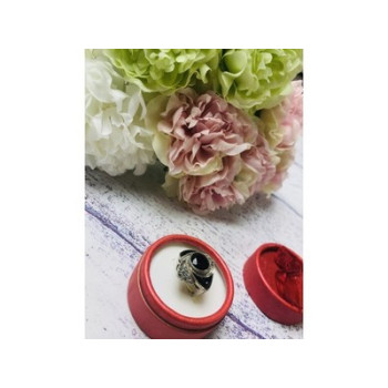 925 Sterling Silver Black Jade & Marcasites Ring Size 6.5