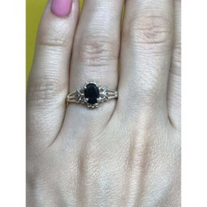 925 Sterling Silver Black Spinel Ring Size 7