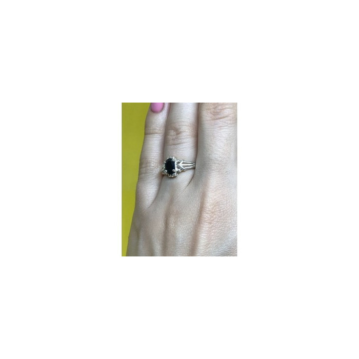 925 Sterling Silver Black Spinel Ring Size 7
