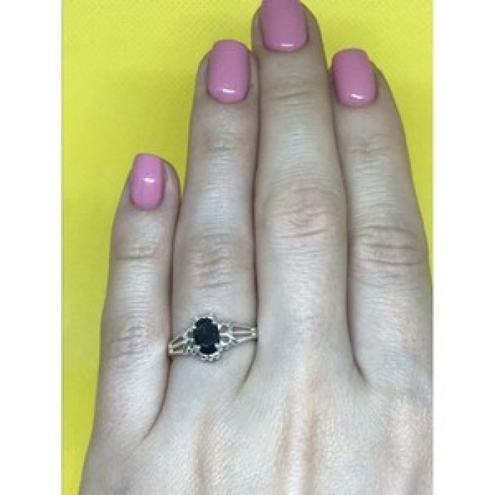 925 Sterling Silver Black Spinel Ring Size 7