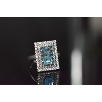 925 Sterling Silver Blue Alpanite & CZ Ring Size 8.5