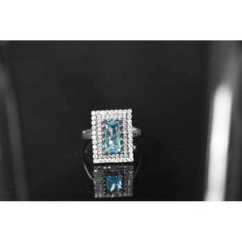 925 Sterling Silver Blue Alpanite & CZ Ring Size 8.5