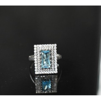 925 Sterling Silver Blue Alpanite & CZ Ring Size 8.5