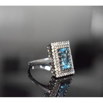 925 Sterling Silver Blue Alpanite & CZ Ring Size 8.5