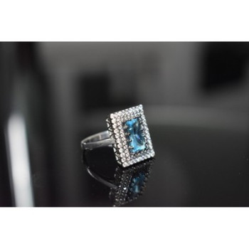 925 Sterling Silver Blue Alpanite & CZ Ring Size 8.5