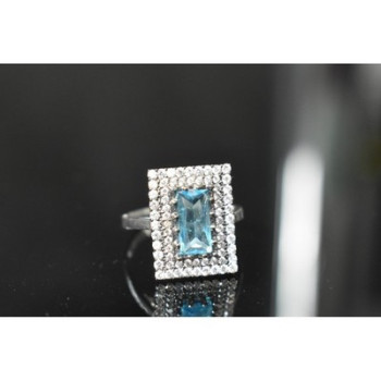 925 Sterling Silver Blue Alpanite & CZ Ring Size 8.5