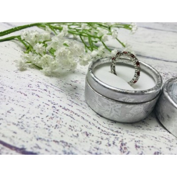 925 Sterling Silver Red & White CZ Band Ring Size 8.5