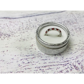 925 Sterling Silver Red & White CZ Band Ring Size 8.5