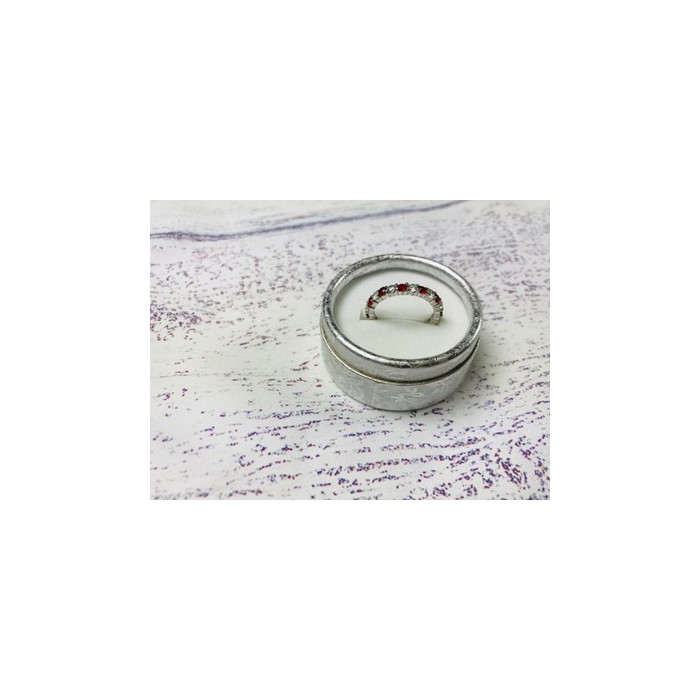 925 Sterling Silver Red & White CZ Band Ring Size 8.5