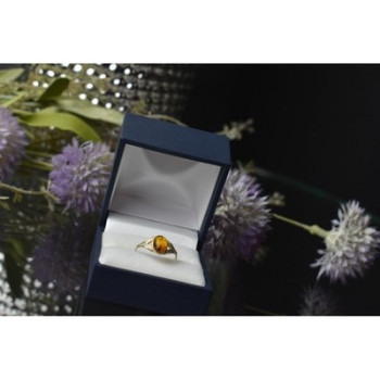 925 Sterling Silver Amber Ring Size 6.5
